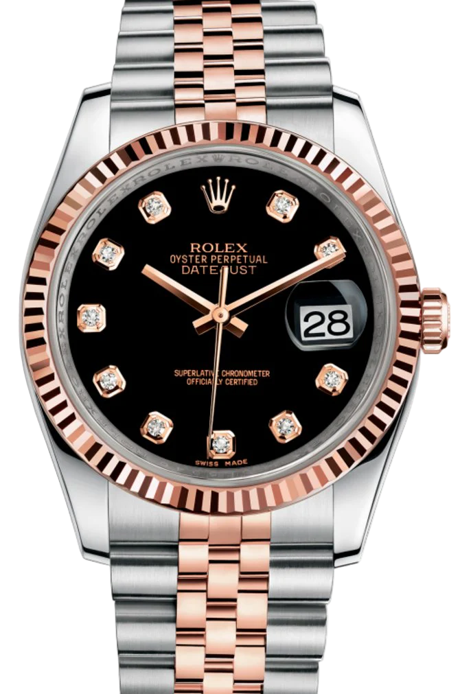 Rolex Datejust 36mm Two-Tone Rose Gold / Black Ladies – main view